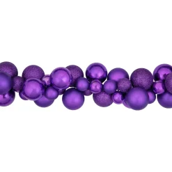 6' Purple 3-Finish Shatterproof Ball Christmas Garland Pre Decorated