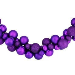 6' Purple 3-Finish Shatterproof Ball Christmas Garland Pre Decorated