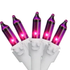 Hot 100 Purple Mini Christmas Lights - 49.6ft White Wire Incandescent