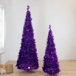 Online 4' Purple Tinsel Pop-Up Artificial Christmas Tree, Unlit Pop Up