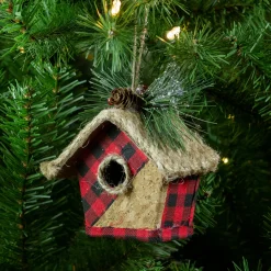 Clearance 5.75" Red and Black Buffalo Plaid Hanging Bird House Christmas Ornament Garden & Floral