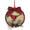 Sale 4" Red and Black Plaid Cardinal Disc Christmas Ornament Animals