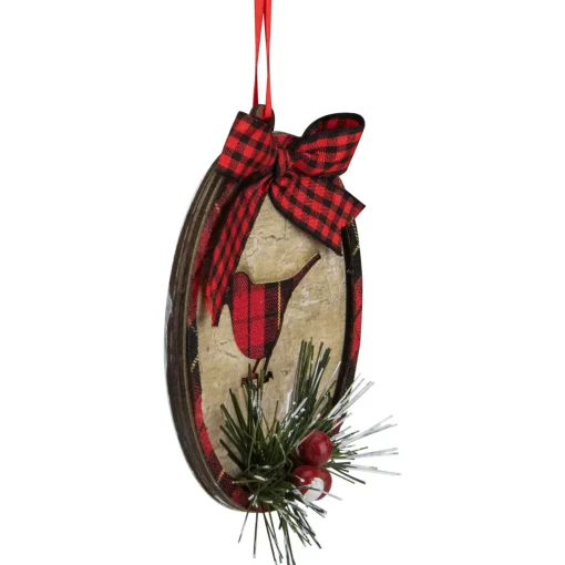 Sale 4" Red and Black Plaid Cardinal Disc Christmas Ornament Animals
