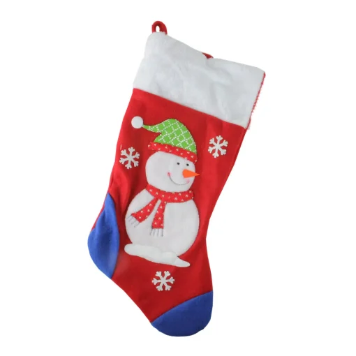 Clearance 19'' Red and Blue Plush Cuff Snowman Christmas Stocking Stockings