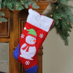 Clearance 19'' Red and Blue Plush Cuff Snowman Christmas Stocking Stockings