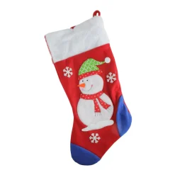 Clearance 19'' Red and Blue Plush Cuff Snowman Christmas Stocking Stockings