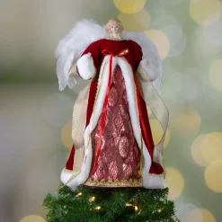 Clearance 18" Red and Gold Angel in a Dress Christmas Tree Topper - Unlit Angels