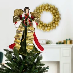 Online 18" Red and Green Angel with Wreath Christmas Tree Topper, Unlit Angels