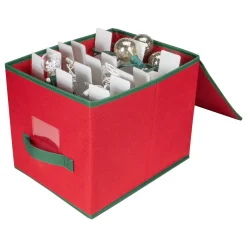 13” Red and Green Christmas Ornament Storage Box with Removable Dividers Storage