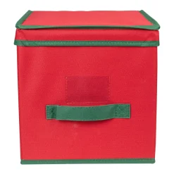 13” Red and Green Christmas Ornament Storage Box with Removable Dividers Storage