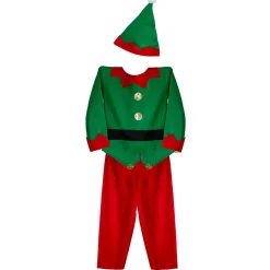Online 24" Red and Green Elf Boy's Costume With a Christmas Santa Hat - 4-6 Years Costumes