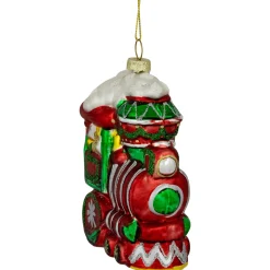 Best 4.5" Red and Green Glittered Train Christmas Glass Hanging Ornament Transportation
