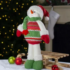 Sale 17.5" Red and Green Jolly Plush Snowman Christmas Figure Snowmen