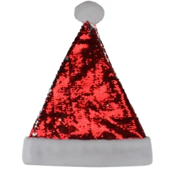 15" Red and Silver Reversible Sequined Christmas Santa Hat with Faux Fur Cuff Costumes