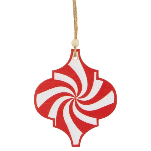 Sale 4.5" Red and White Candy Cane Swirl Bauble Wooden Christmas Ornament Food & Beverage