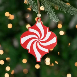 Sale 4.5" Red and White Candy Cane Swirl Bauble Wooden Christmas Ornament Food & Beverage