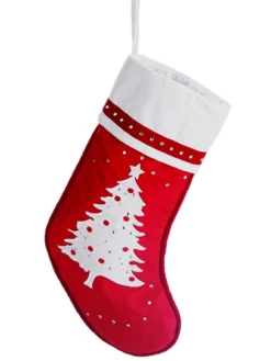 Hot 22" Red and White Embroidered Tree with Rhinestones Christmas Stocking Stockings