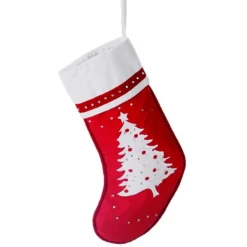 Hot 22" Red and White Embroidered Tree with Rhinestones Christmas Stocking Stockings