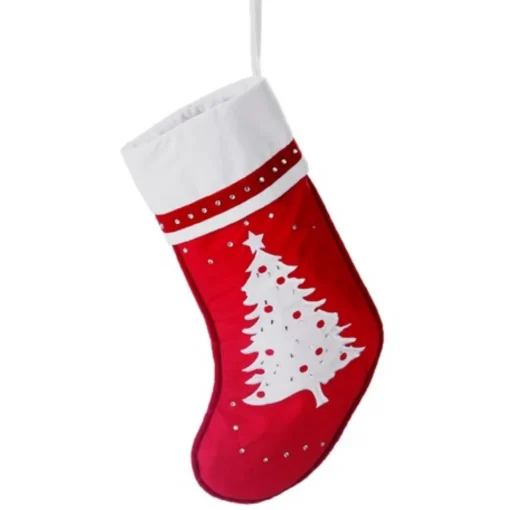 Hot 22" Red and White Embroidered Tree with Rhinestones Christmas Stocking Stockings