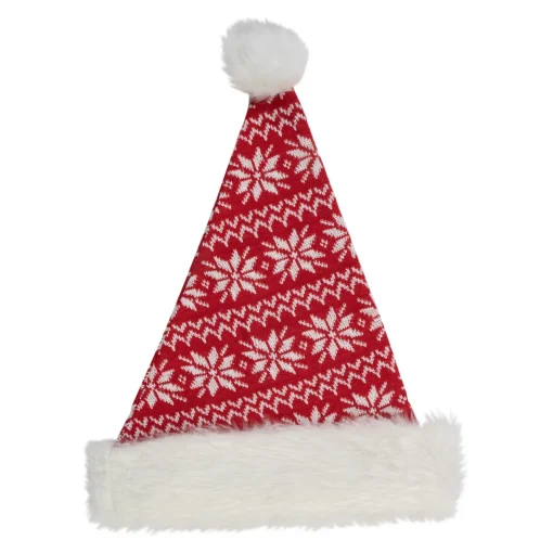 Hot 17" Red and White Nordic Snowflake and Striped Santa Hat With Pom Pom Costumes