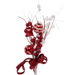 Discount 24" Red and White Pearls and Swirls Christmas Spray Sprays, Picks & Branches
