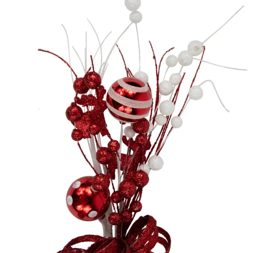 Discount 24" Red and White Pearls and Swirls Christmas Spray Sprays, Picks & Branches
