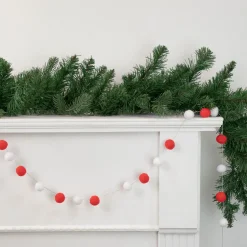 Best 9' Red and White Plush Snowball Christmas Garland Pre Decorated