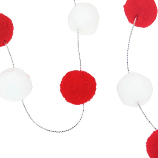 Best 9' Red and White Plush Snowball Christmas Garland Pre Decorated