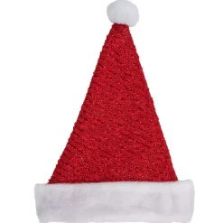 Discount 17" Red and White Striped Santa Hat With Pom Pom and Cuffed Faux Fur Costumes