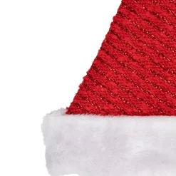 Discount 17" Red and White Striped Santa Hat With Pom Pom and Cuffed Faux Fur Costumes