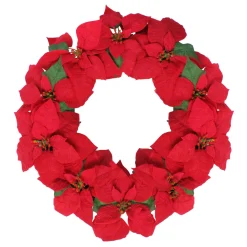 Outlet 24" Red Artificial Poinsettia Flower Christmas Wreath - Unlit Poinsettias