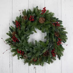 30'' Red Berries and Pine Cones Christmas Wreath, Unlit Unlit