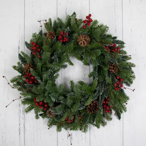 30'' Red Berries and Pine Cones Christmas Wreath, Unlit Unlit