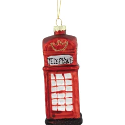 Online 4.5" Red Euro Phone Booth Glass Christmas Ornament Novelty