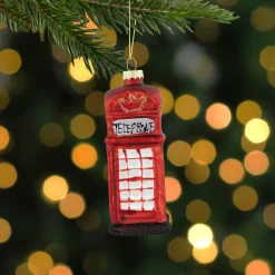 Online 4.5" Red Euro Phone Booth Glass Christmas Ornament Novelty