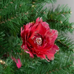 Discount 20.75" Red Feather Peony Artificial Christmas Floral Pick Sprays, Picks & Branches