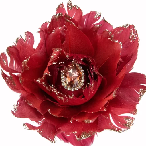 Discount 20.75" Red Feather Peony Artificial Christmas Floral Pick Sprays, Picks & Branches
