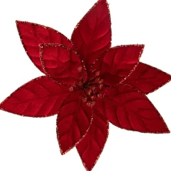 Sale 10" Red Glittered Poinsettia Christmas Floral Pick Clip-On Ornament Garden & Floral