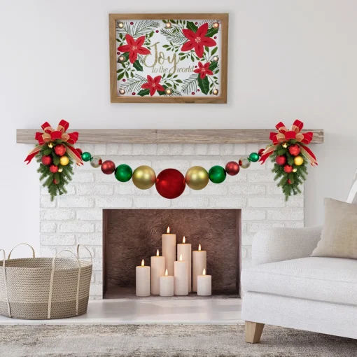 Clearance 6' Red, Gold and Green Shiny and Matte Shatterproof Ball Christmas Swag Unlit Swags