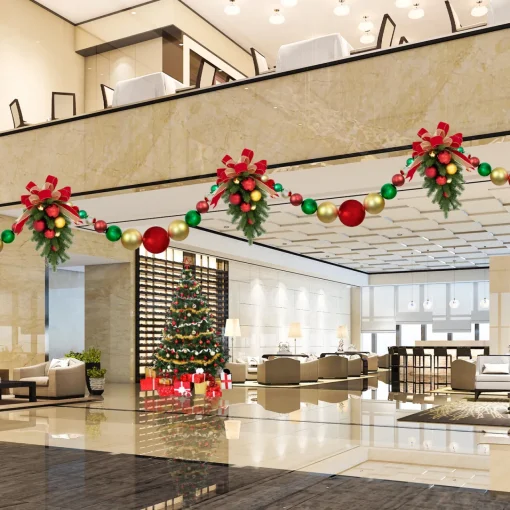 Clearance 6' Red, Gold and Green Shiny and Matte Shatterproof Ball Christmas Swag Unlit Swags