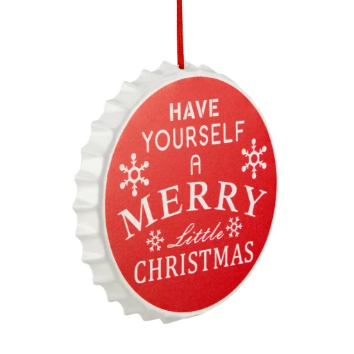 Clearance 4" Red "Have Yourself A Merry Little Christmas" Bottle Cap Ornament Novelty