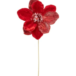 Discount 18" Red Magnolia Glittered Christmas Stem Spray Sprays, Picks & Branches