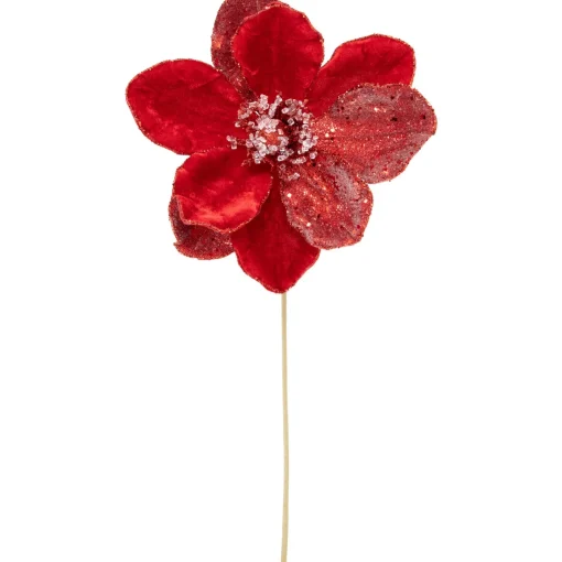 Discount 18" Red Magnolia Glittered Christmas Stem Spray Sprays, Picks & Branches