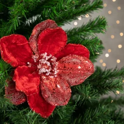 Discount 18" Red Magnolia Glittered Christmas Stem Spray Sprays, Picks & Branches