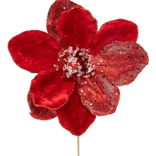 Discount 18" Red Magnolia Glittered Christmas Stem Spray Sprays, Picks & Branches