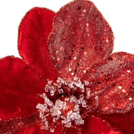 Discount 18" Red Magnolia Glittered Christmas Stem Spray Sprays, Picks & Branches