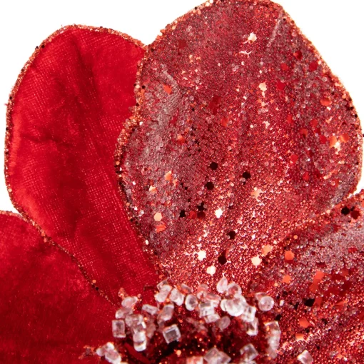 Discount 18" Red Magnolia Glittered Christmas Stem Spray Sprays, Picks & Branches