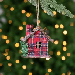 Sale 4.25" Red Plaid and Pine Needle Rustic Birdhouse Christmas Ornament Garden & Floral