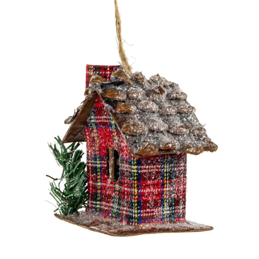 Sale 4.25" Red Plaid and Pine Needle Rustic Birdhouse Christmas Ornament Garden & Floral