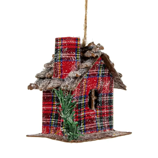 Sale 4.25" Red Plaid and Pine Needle Rustic Birdhouse Christmas Ornament Garden & Floral